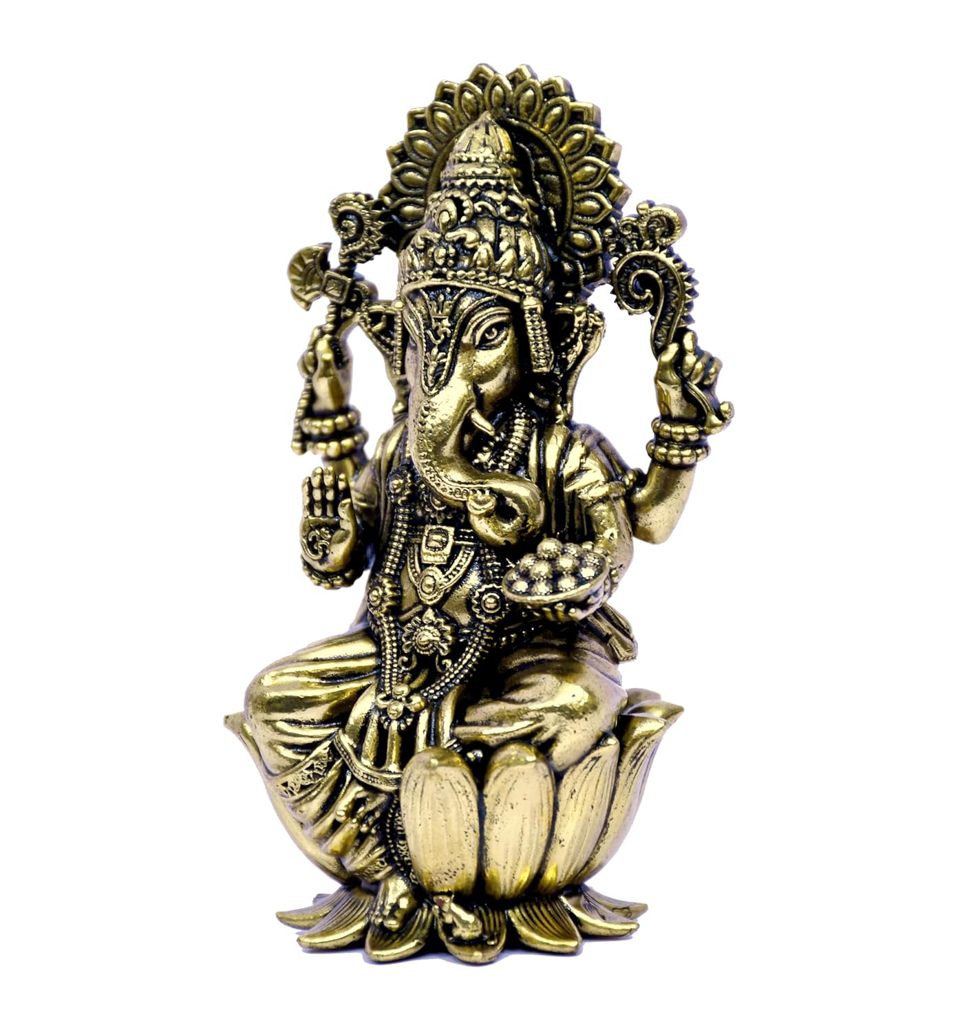ESPLANADE Ganesh Idol for Home Décor, 4" Ganesha Sitting on Lotus Ganesha Idols, Brass Decoration Items for Home, Gurupurnima Gifts, Ganapati Murti for Pooja Room