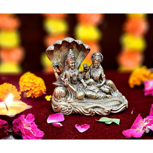 ESPLANADE Brass Vishnu Murti Resting on Sheshnag with Lakshmi Maa - 4
