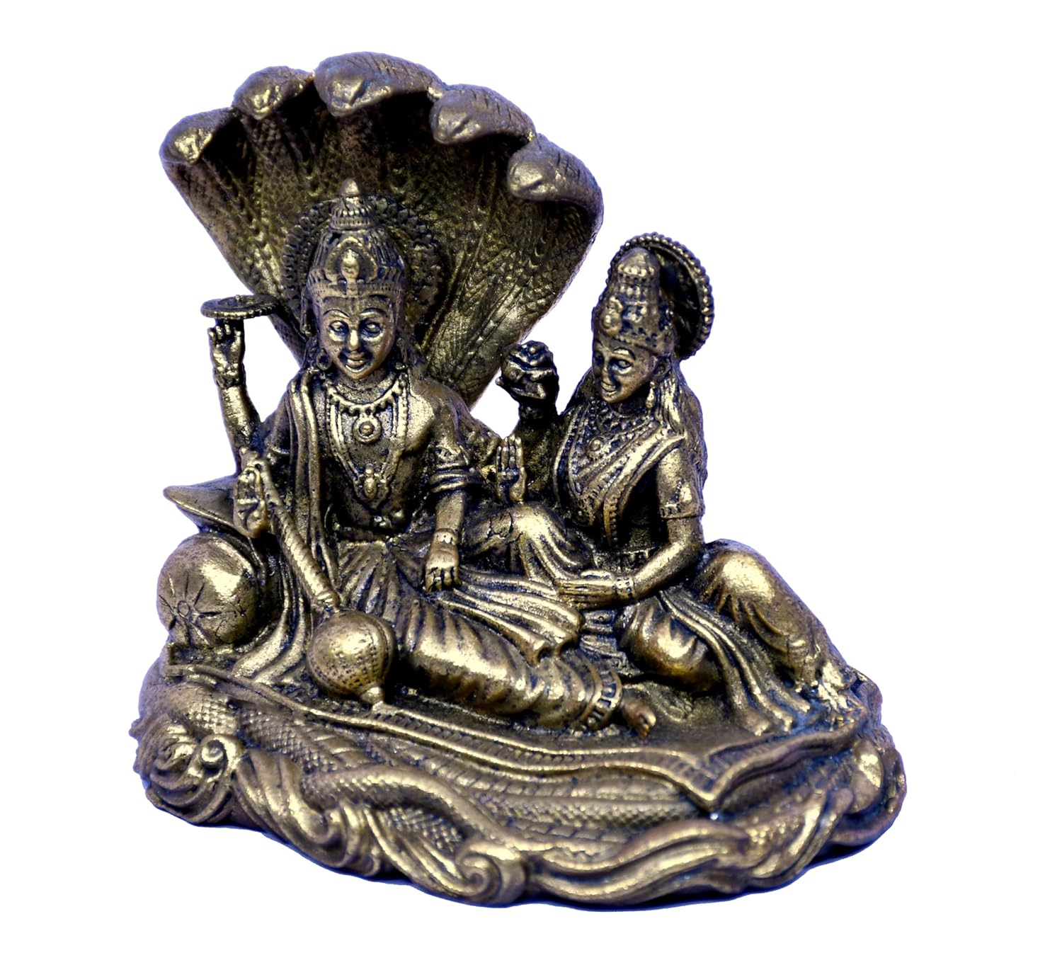ESPLANADE Brass Vishnu Murti Resting on Sheshnag with Lakshmi Maa - 4" Padmanabhaswamy Narayan God Idol, Handmade Statue, Hindu God Idols for Pooja Room, Mandir Decoration