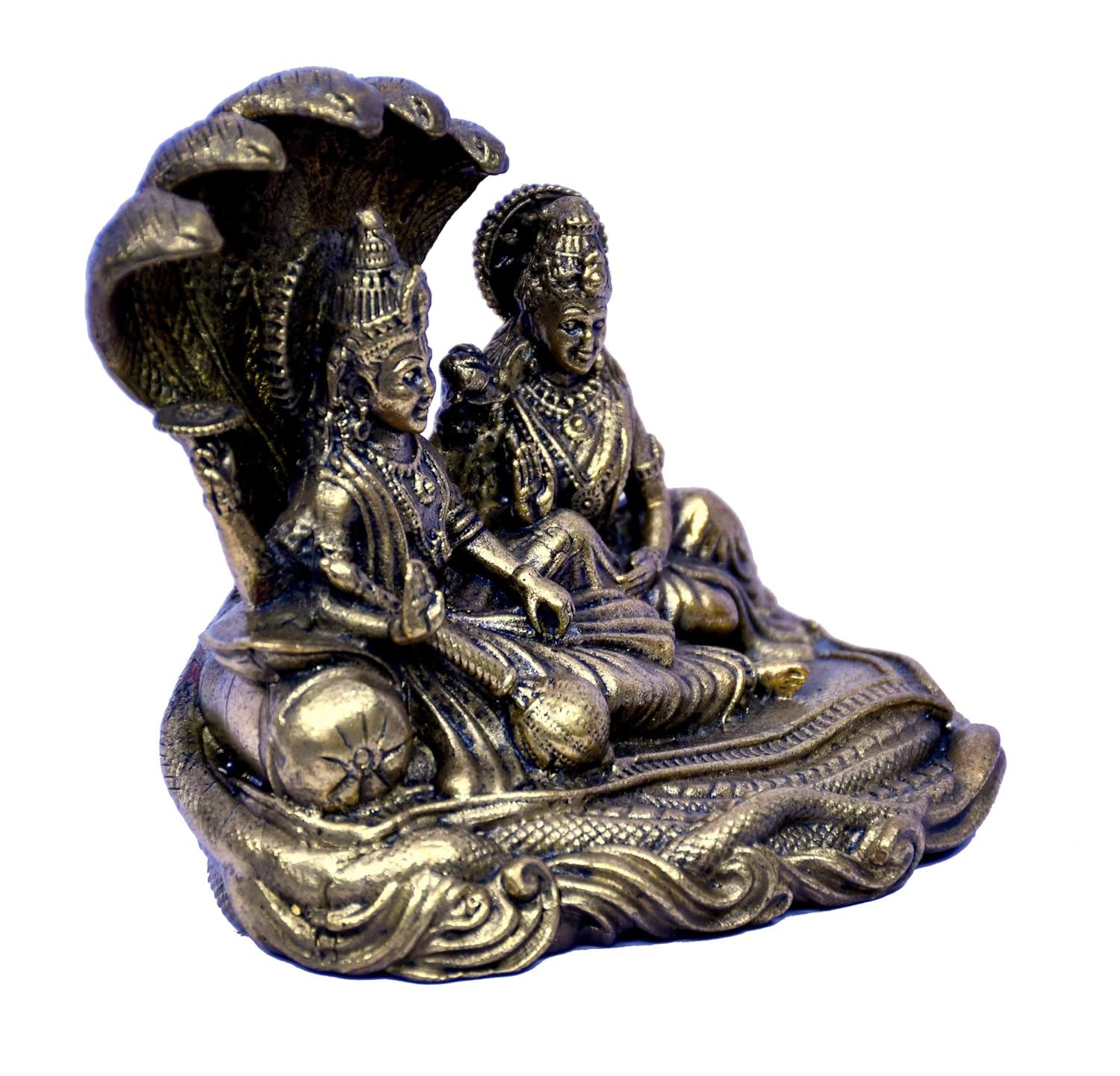 ESPLANADE Brass Vishnu Murti Resting on Sheshnag with Lakshmi Maa - 4" Padmanabhaswamy Narayan God Idol, Handmade Statue, Hindu God Idols for Pooja Room, Mandir Decoration