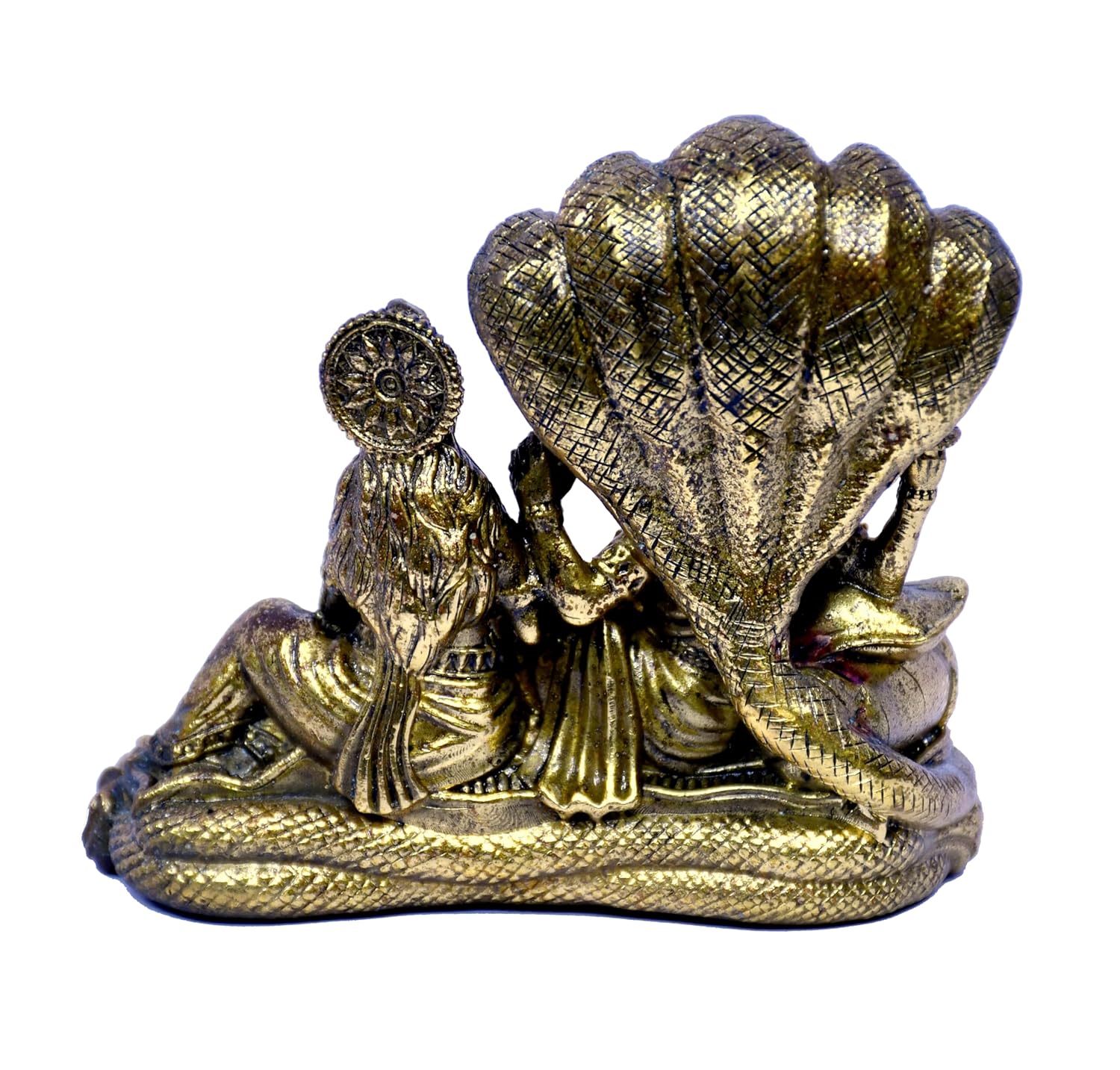 ESPLANADE Brass Vishnu Murti Resting on Sheshnag with Lakshmi Maa - 4" Padmanabhaswamy Narayan God Idol, Handmade Statue, Hindu God Idols for Pooja Room, Mandir Decoration