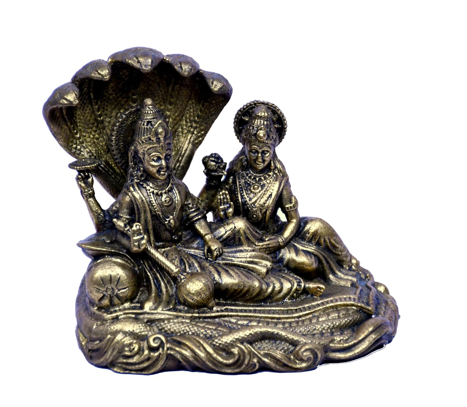 ESPLANADE Brass Vishnu Murti Resting on Sheshnag with Lakshmi Maa - 4" Padmanabhaswamy Narayan God Idol, Handmade Statue, Hindu God Idols for Pooja Room, Mandir Decoration