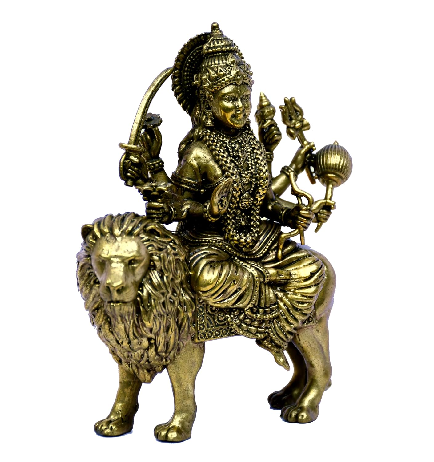 ESPLANADE Brass Durga MATA Murti, 4.7" Durga MATA Idol, Sherawali Maa Statue, Hindu God Idols for Pooja Room, Mandir Decoration, Home Décor