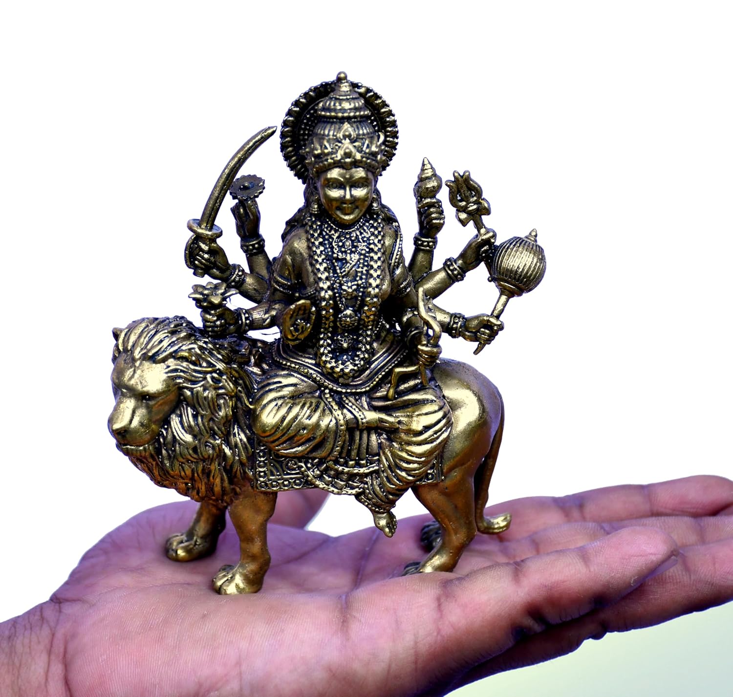 ESPLANADE Brass Durga MATA Murti, 4.7" Durga MATA Idol, Sherawali Maa Statue, Hindu God Idols for Pooja Room, Mandir Decoration, Home Décor