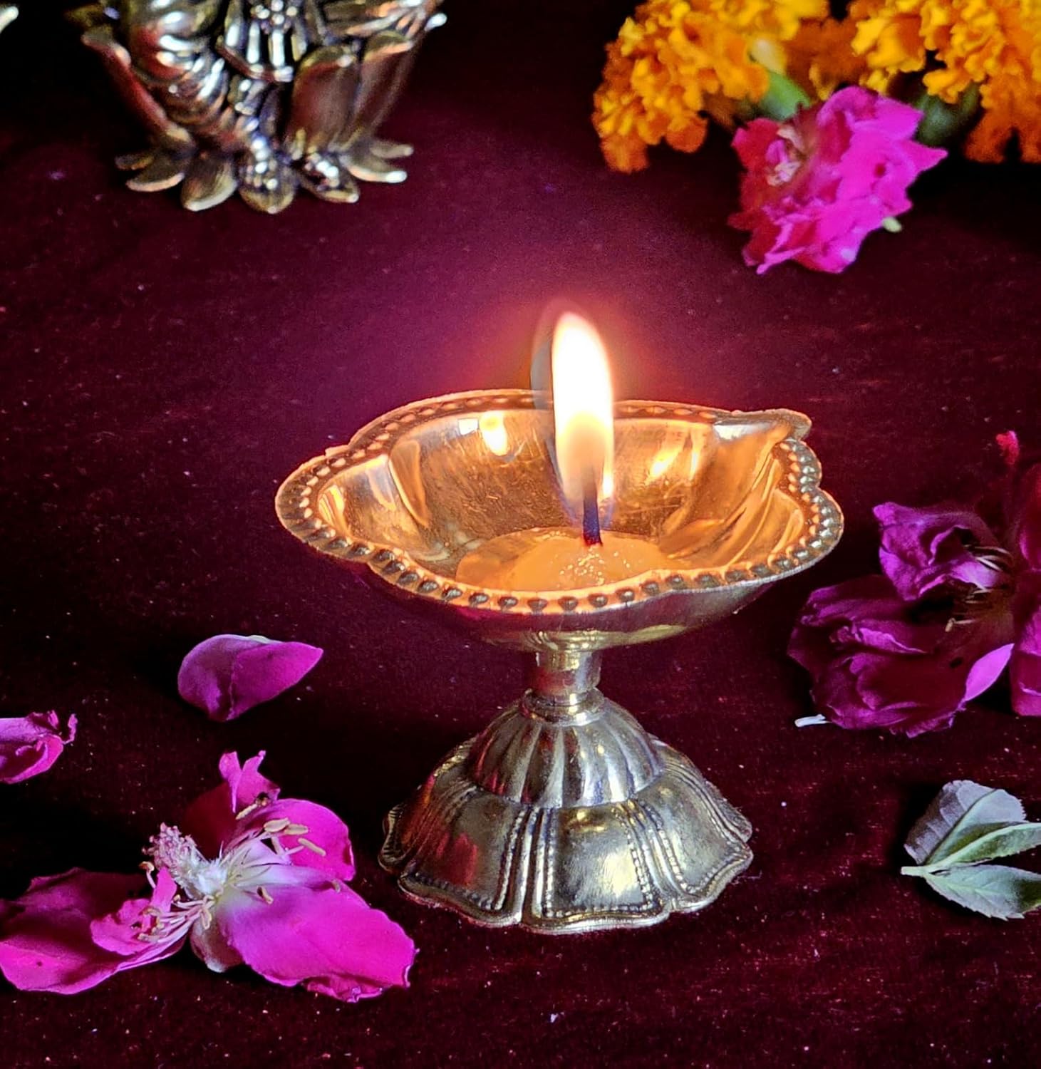 Esplanade Brass Diya for Pooja, Deepam Kundulu, Villaku, Deepak, Pooja Items for Pooja Room, Brass Decoration Items for Home – 2.5 inch