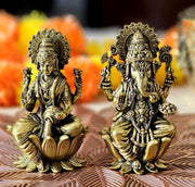 ESPLANADE Laxmi Ganesh Idol for Home Décor, 4" Sitting on Lotus Ganesha Lakshmi Devi Idols Set, Brass Decoration Items for Home, Laxmi Ganesh Murti for Pooja Room