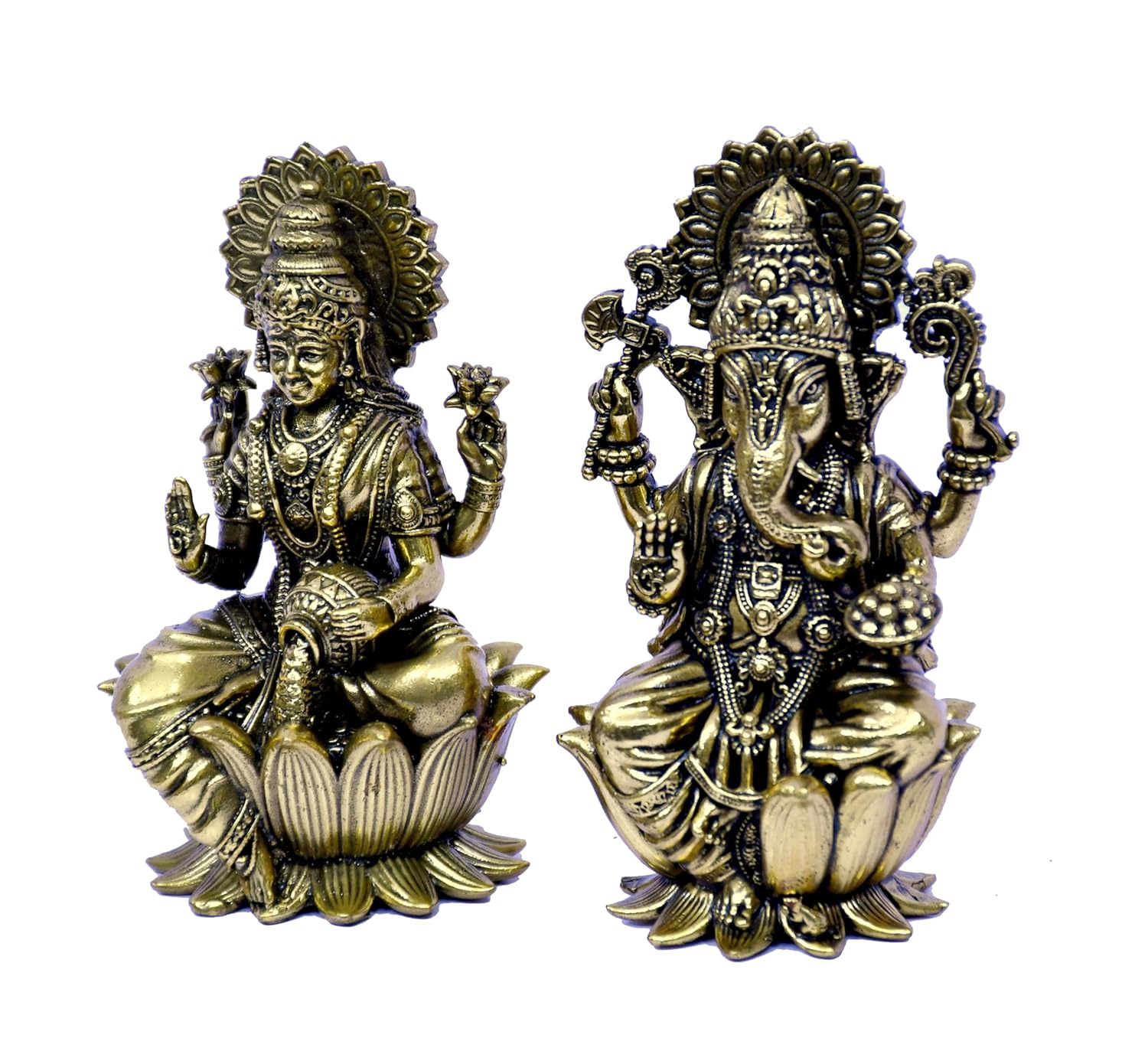 ESPLANADE Laxmi Ganesh Idol for Home Décor, 4" Sitting on Lotus Ganesha Lakshmi Devi Idols Set, Brass Decoration Items for Home, Laxmi Ganesh Murti for Pooja Room
