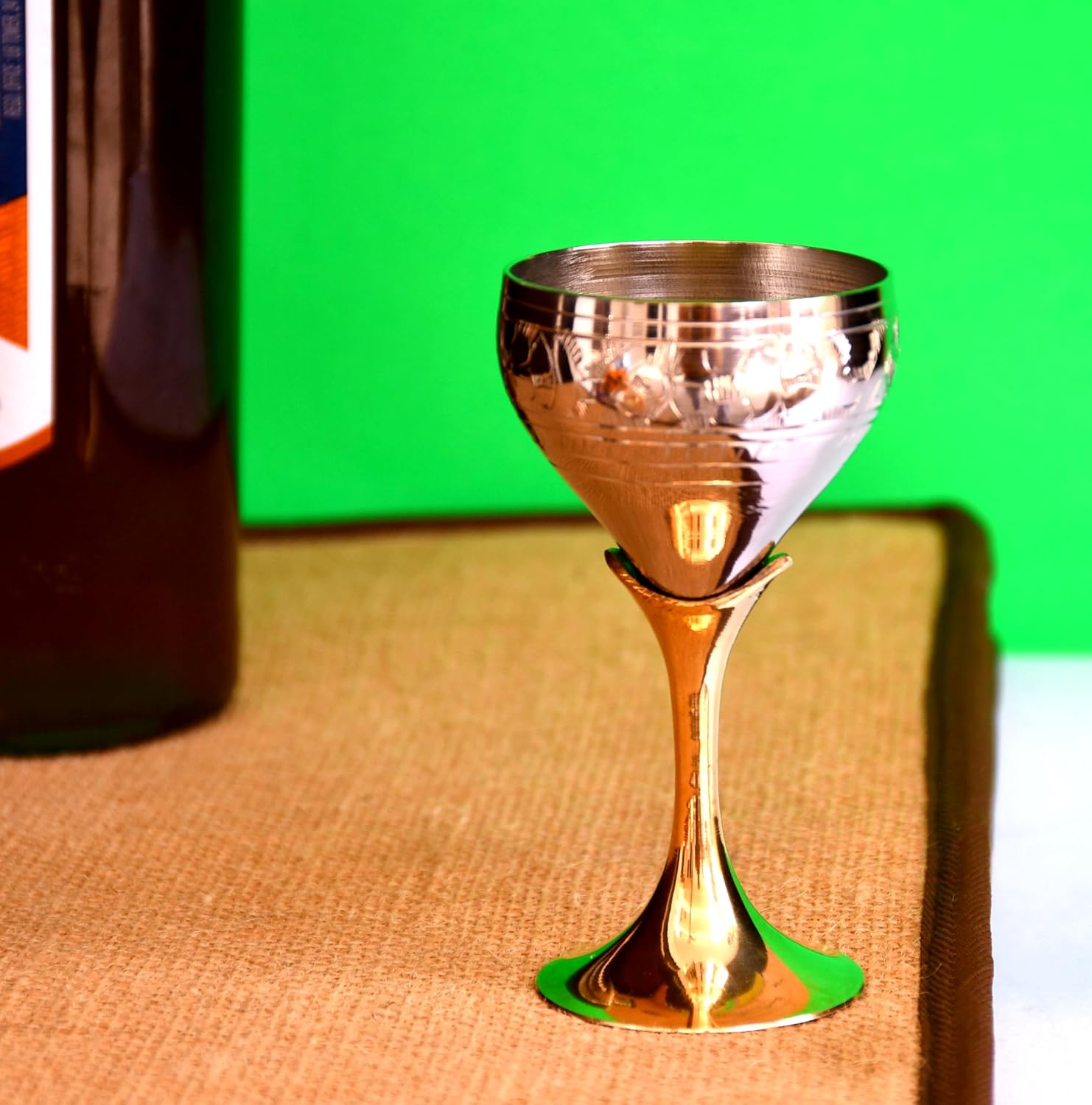 ESPLANADE Brass Engraved Wine Glass, Metal Goblet, Champagne Flutes, Royal Medieval Chalice Vintage Coupe, Diwali Gift, Wedding Anniversary Gift