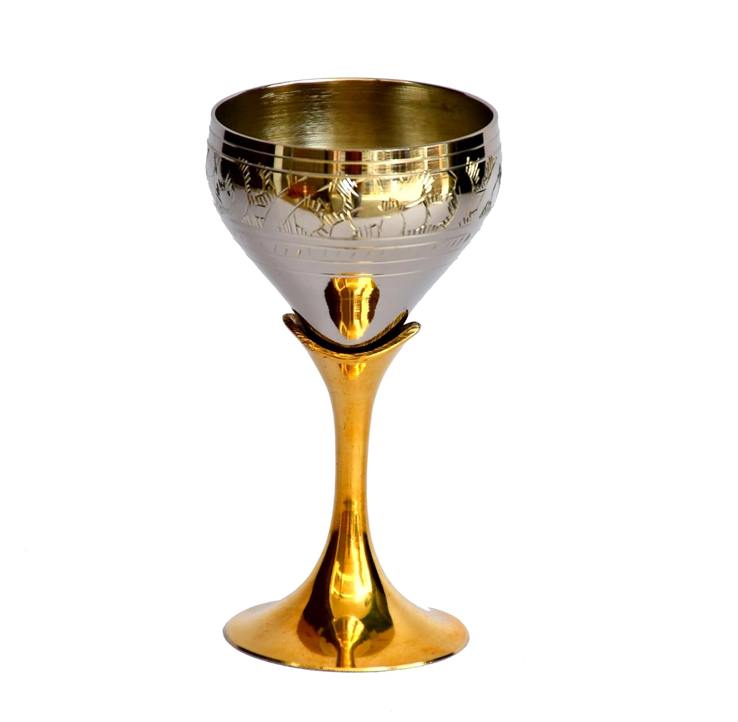 ESPLANADE Brass Engraved Wine Glass, Metal Goblet, Champagne Flutes, Royal Medieval Chalice Vintage Coupe, Diwali Gift, Wedding Anniversary Gift