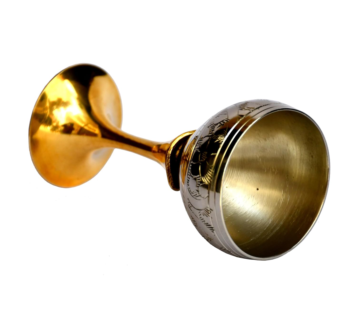 ESPLANADE Brass Engraved Wine Glass, Metal Goblet, Champagne Flutes, Royal Medieval Chalice Vintage Coupe, Diwali Gift, Wedding Anniversary Gift