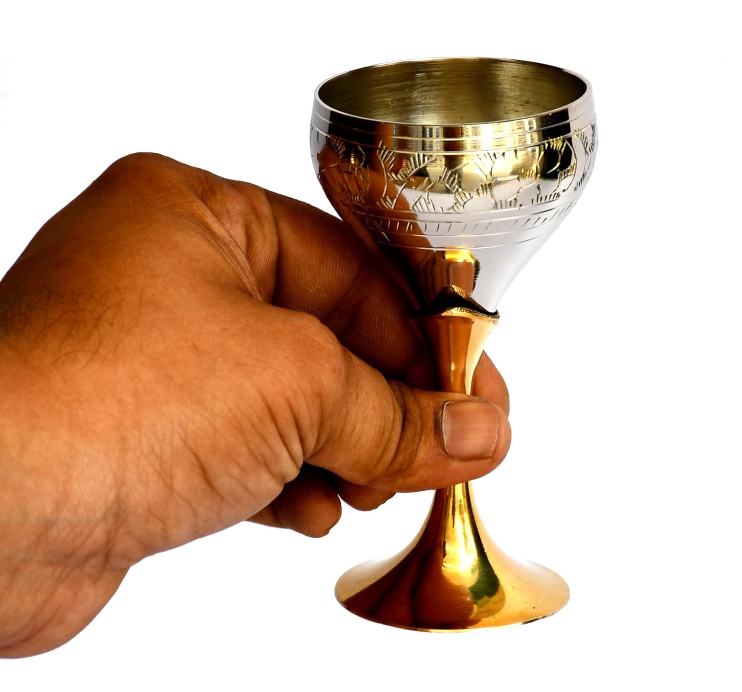 ESPLANADE Brass Engraved Wine Glass, Metal Goblet, Champagne Flutes, Royal Medieval Chalice Vintage Coupe, Diwali Gift, Wedding Anniversary Gift