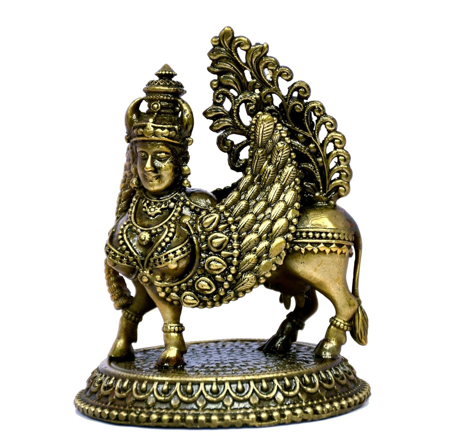 ESPLANADE Brass Kamadhenu Cow Murti - 4" Nandi Kamadhenu Idol with Wings & Face, House Warming Gifts, Good Luck Home Décor Gift Items, Feng Shui Vastu