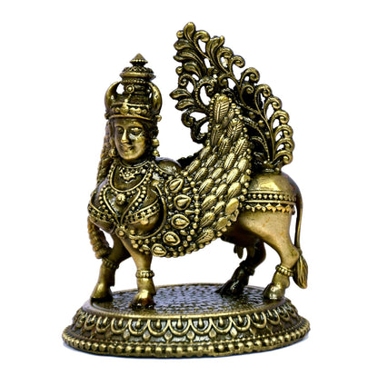 ESPLANADE Brass Kamadhenu Cow Murti - 4" Nandi Kamadhenu Idol with Wings & Face, House Warming Gifts, Good Luck Home Décor Gift Items, Feng Shui Vastu