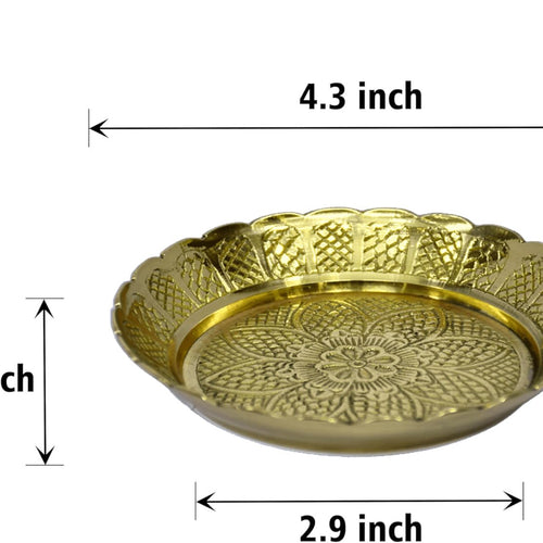 ESPLANADE Brass Plate for Puja Engraved, Set of 2 Bhog Thali Brass Items for Pooja & Kitchen, Prasadam Bowls for Pooja, Diwali Gift Items, Puja Essentials for Home Mandir