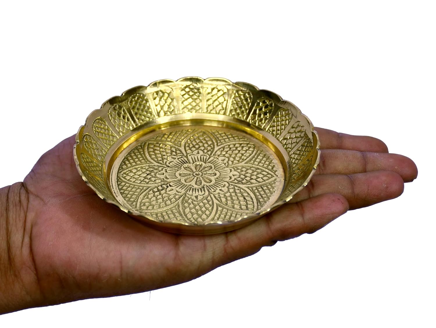 ESPLANADE Brass Plate for Puja Engraved, Set of 2 Bhog Thali Brass Items for Pooja & Kitchen, Prasadam Bowls for Pooja, Diwali Gift Items, Puja Essentials for Home Mandir
