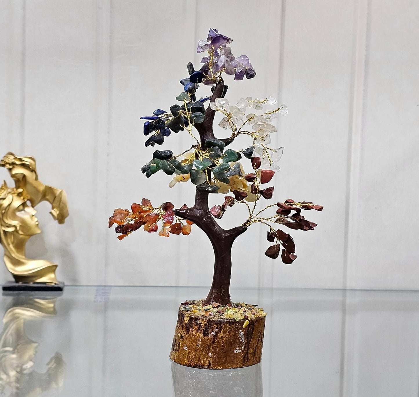 ESPLANADE Seven Chakra Agate Crystal Tree of Life for Good Luck, 200 Beads Positive Energy Home Décor for Living Room, House Warming Gifts, Feng Shui Table Decoration Items, Showpiece