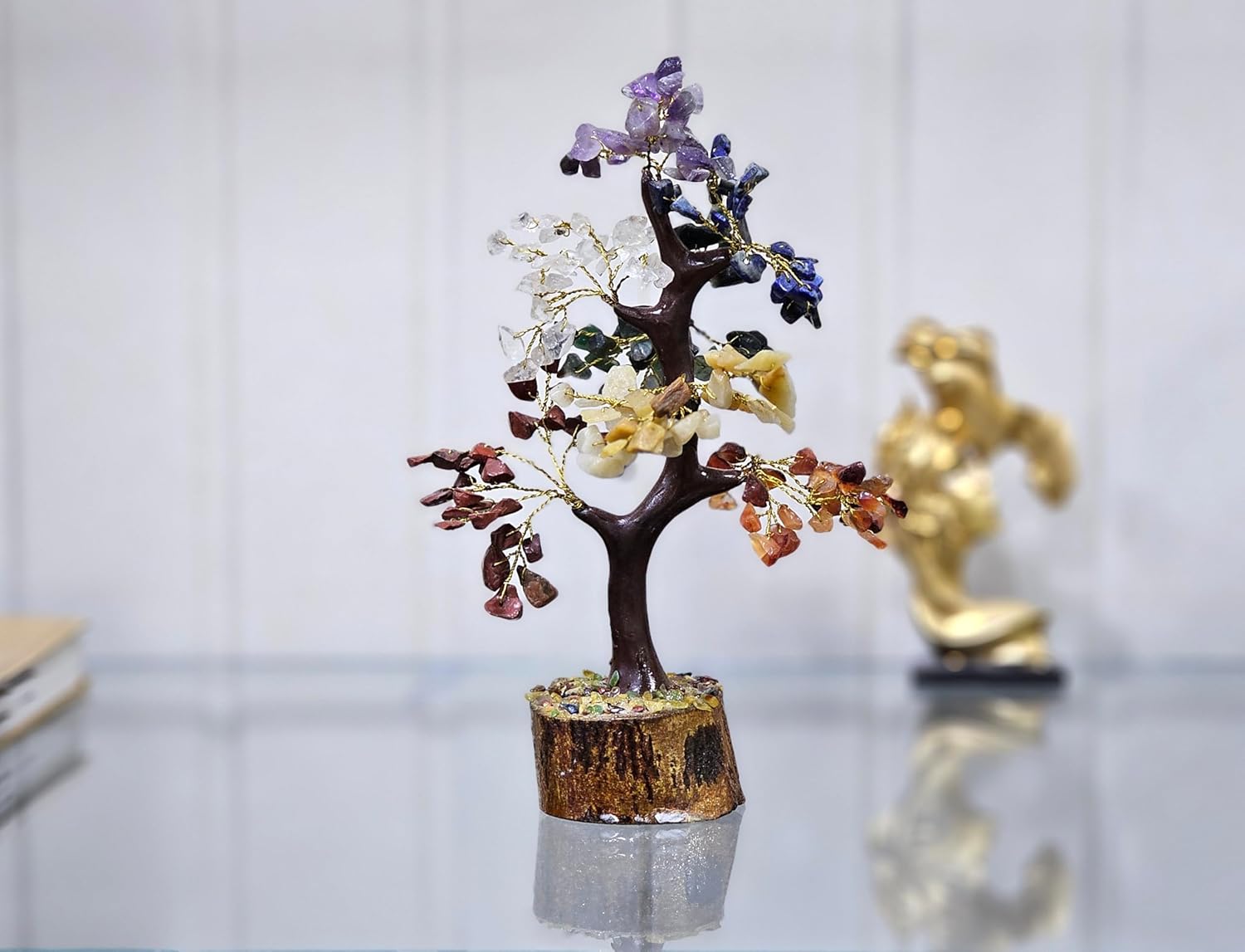 ESPLANADE Seven Chakra Agate Crystal Tree of Life for Good Luck, 200 Beads Positive Energy Home DŽcor for Living Room, House Warming Gifts, Feng Shui Table Decoration Items, Showpiece