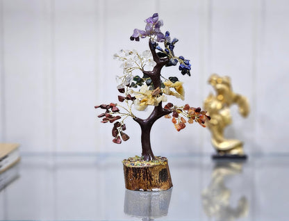 ESPLANADE Seven Chakra Agate Crystal Tree of Life for Good Luck, 200 Beads Positive Energy Home Décor for Living Room, House Warming Gifts, Feng Shui Table Decoration Items, Showpiece