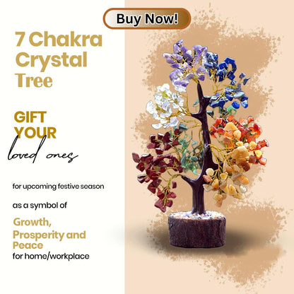 ESPLANADE Seven Chakra Agate Crystal Tree of Life for Good Luck, 200 Beads Positive Energy Home Décor for Living Room, House Warming Gifts, Feng Shui Table Decoration Items, Showpiece