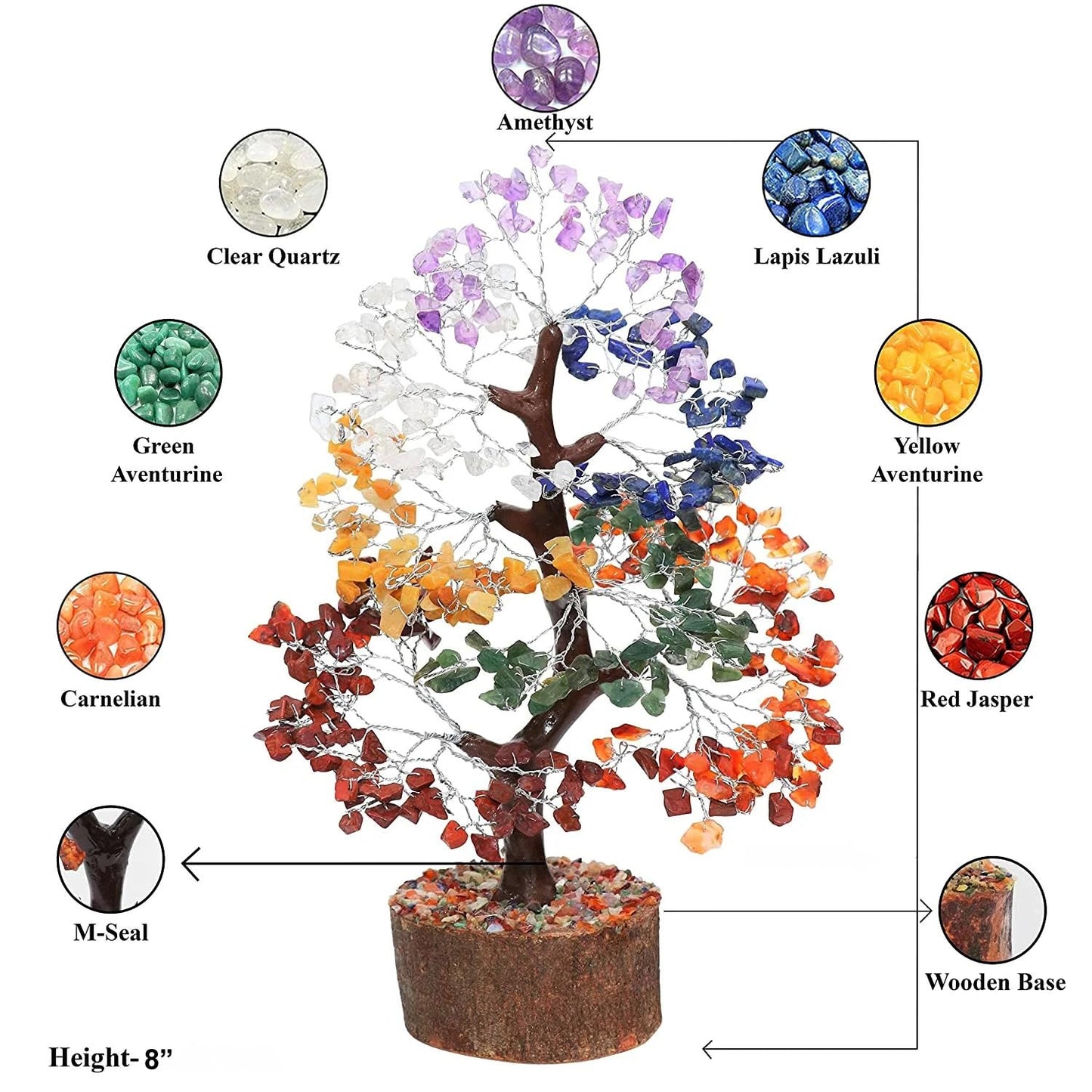 ESPLANADE Seven Chakra Agate Crystal Tree of Life for Good Luck, 200 Beads Positive Energy Home Décor for Living Room, House Warming Gifts, Feng Shui Table Decoration Items, Showpiece