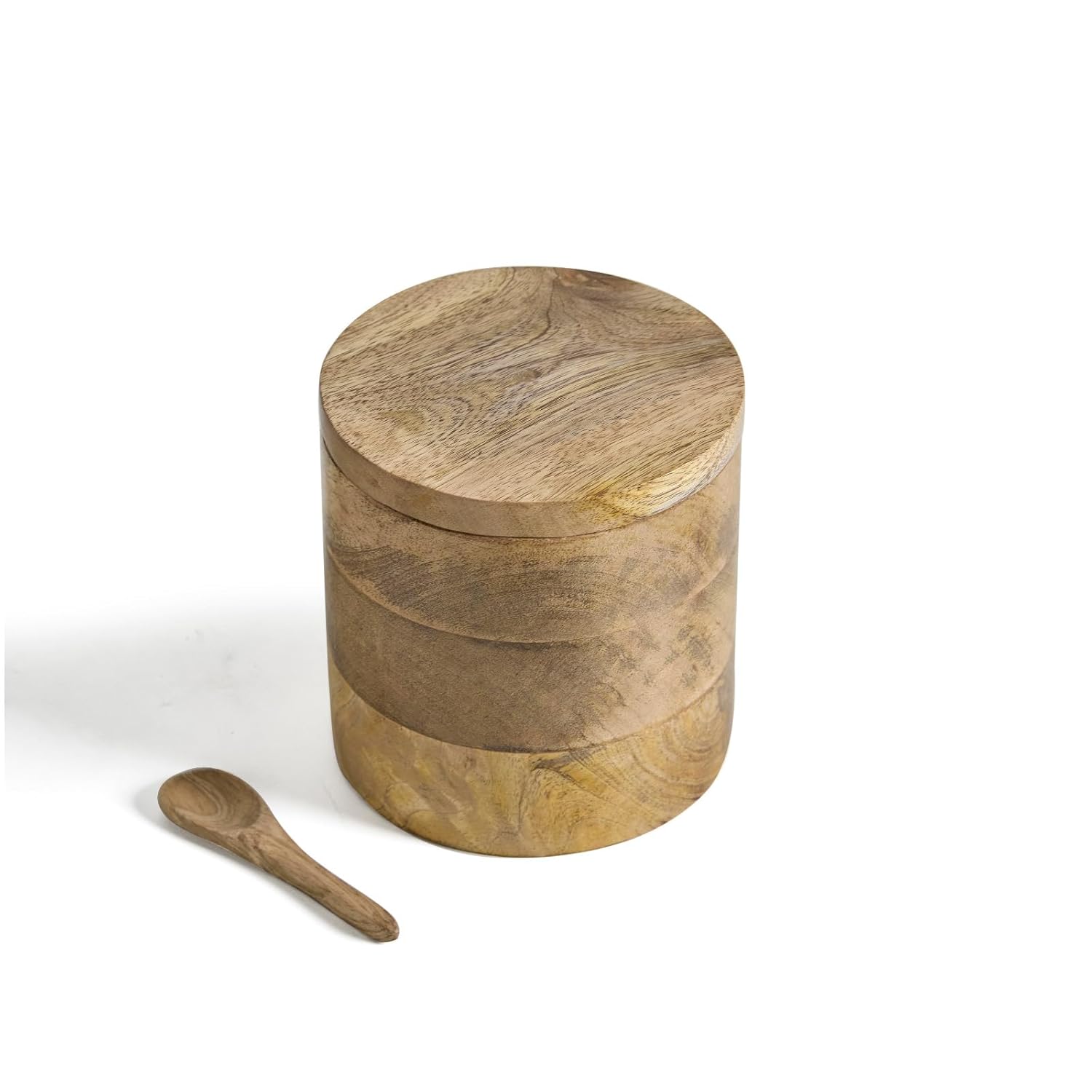 ESPLANADE Wooden Salt Container with Spoon, Salt Jar for Kitchen, Spices, Sugar Box, Coffee and Mouth Freshners, Wooden Boxes for Storage, Kitchen Accessories Items for Home - 5 inch