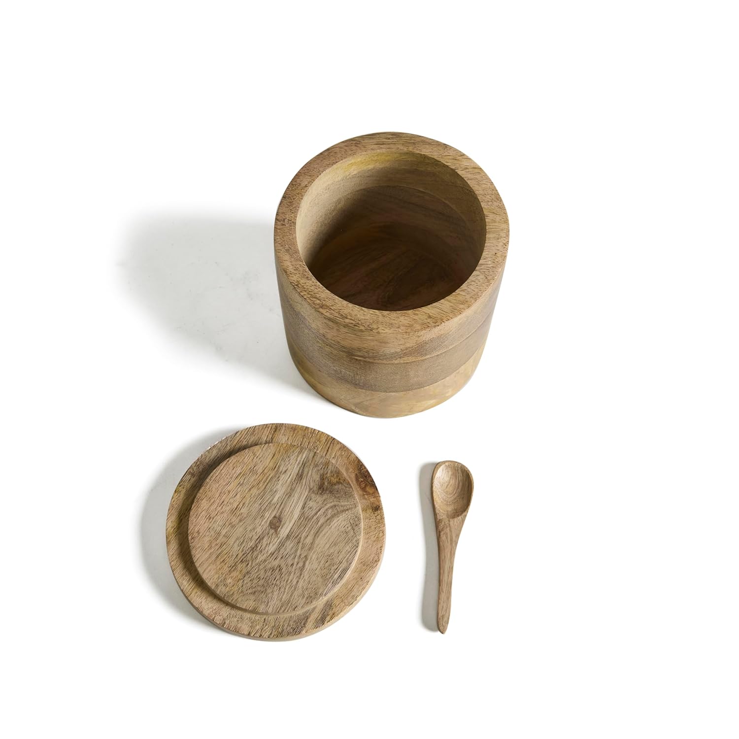 ESPLANADE Wooden Salt Container with Spoon, Salt Jar for Kitchen, Spices, Sugar Box, Coffee and Mouth Freshners, Wooden Boxes for Storage, Kitchen Accessories Items for Home - 5 inch