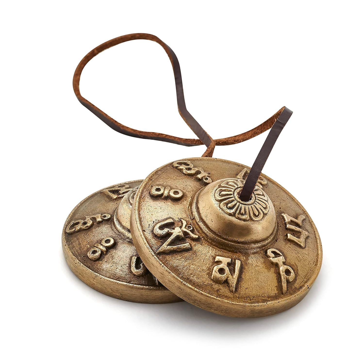 Esplanade Brass Tingsha Bell Cymbals, Manjeera, Tibetan Bells Chime, Tibetan Meditation Tingsha, Embossed Hand Percussion Musical Instrument, Traditional Indian Music Instrument