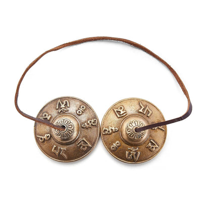 Esplanade Brass Tingsha Bell Cymbals, Manjeera, Tibetan Bells Chime, Tibetan Meditation Tingsha, Embossed Hand Percussion Musical Instrument, Traditional Indian Music Instrument