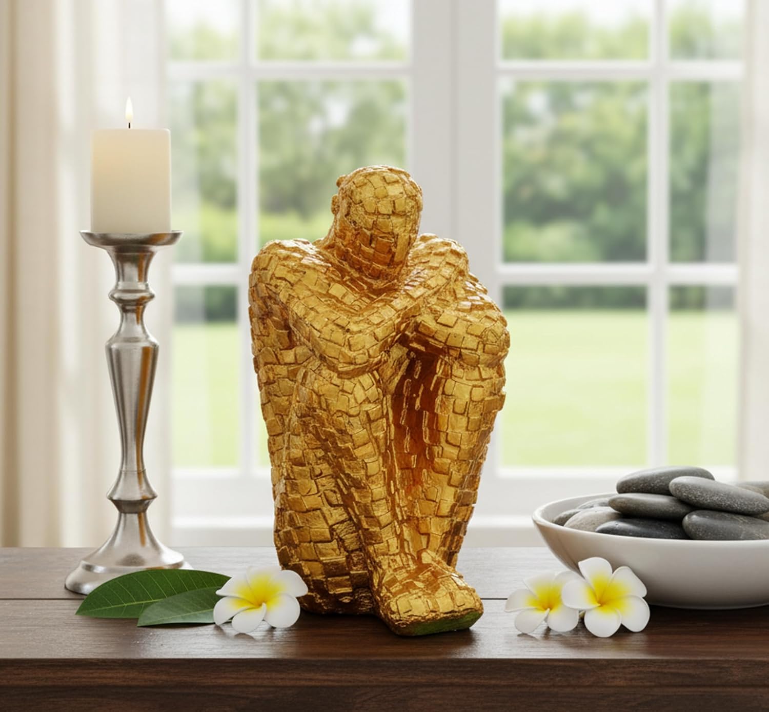 ESPLANADE Resin Thinking Man Statue Showpiece for Home Decor Living Room Ð 7in Abstract Sculpture, Elegant Modern Art Office Desktop DŽcor, Nordic Thinker