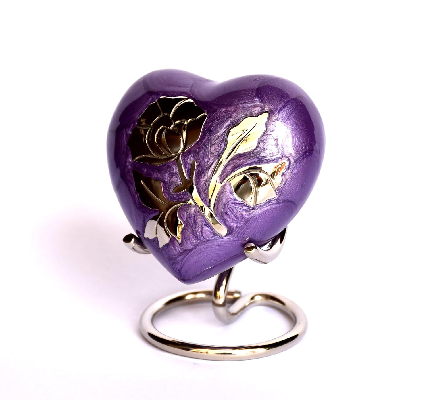 Esplanade Brass Cremation Mini Heart Urn Keepsake Memorial, Small Urn for Ashes Funeral Burial Container Jar Pot, 2.8 Inches (Purple, 2.8", Engraved)