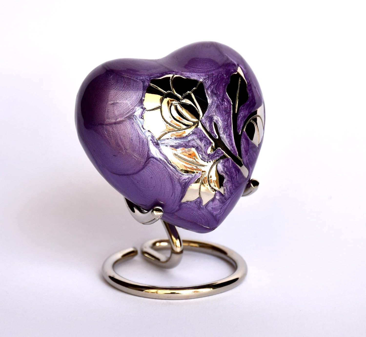 Esplanade Brass Cremation Mini Heart Urn Keepsake Memorial, Small Urn for Ashes Funeral Burial Container Jar Pot, 2.8 Inches (Purple, 2.8", Engraved)