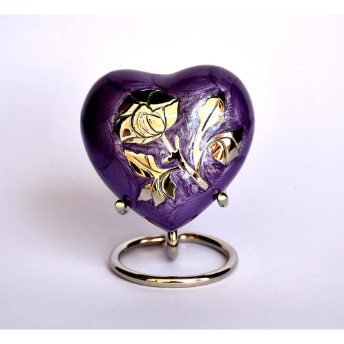Esplanade Brass Cremation Mini Heart Urn Keepsake Memorial, Small Urn for Ashes Funeral Burial Container Jar Pot, 2.8 Inches (Purple, 2.8
