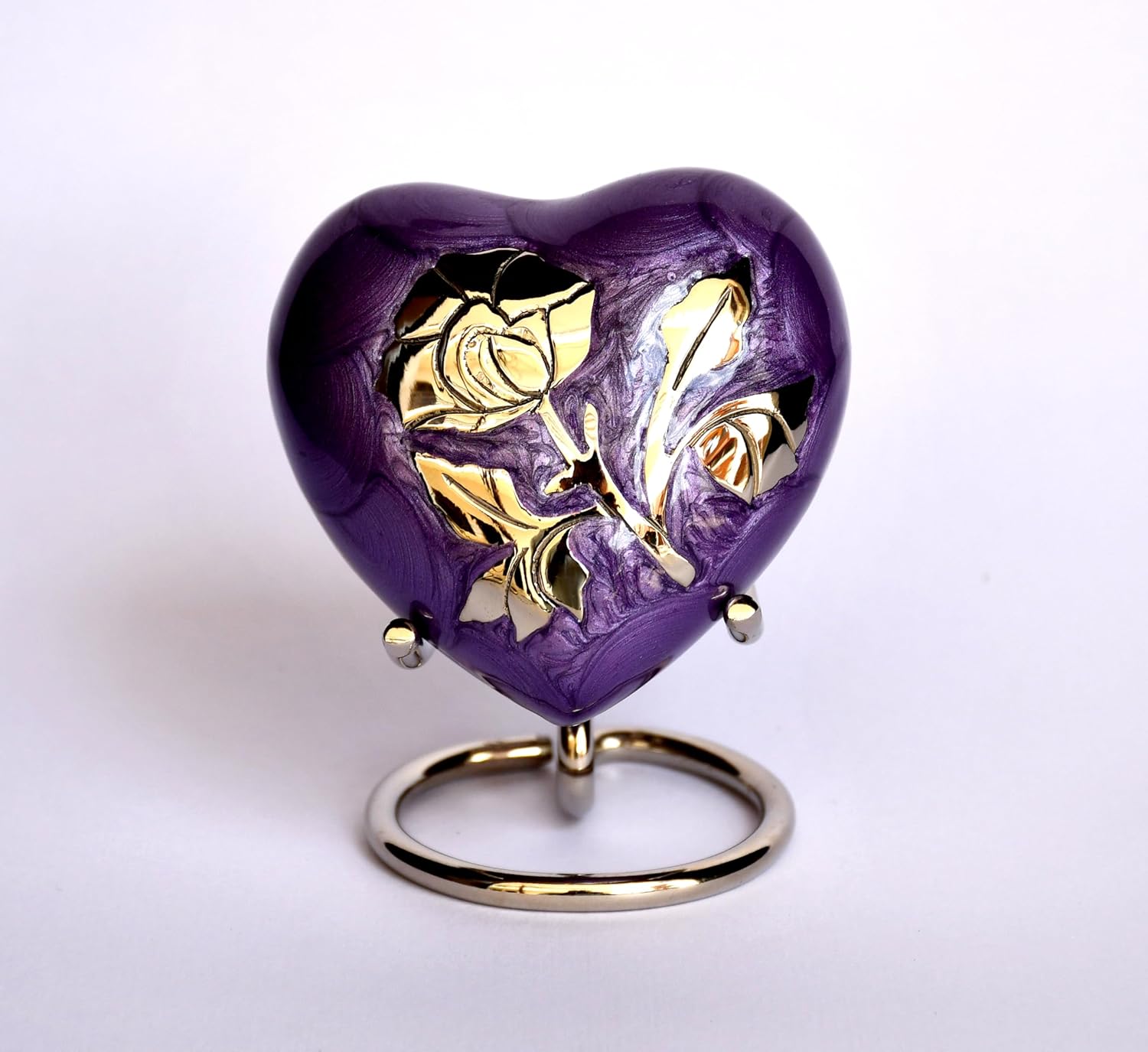 Esplanade Brass Cremation Mini Heart Urn Keepsake Memorial, Small Urn for Ashes Funeral Burial Container Jar Pot, 2.8 Inches (Purple, 2.8", Engraved)