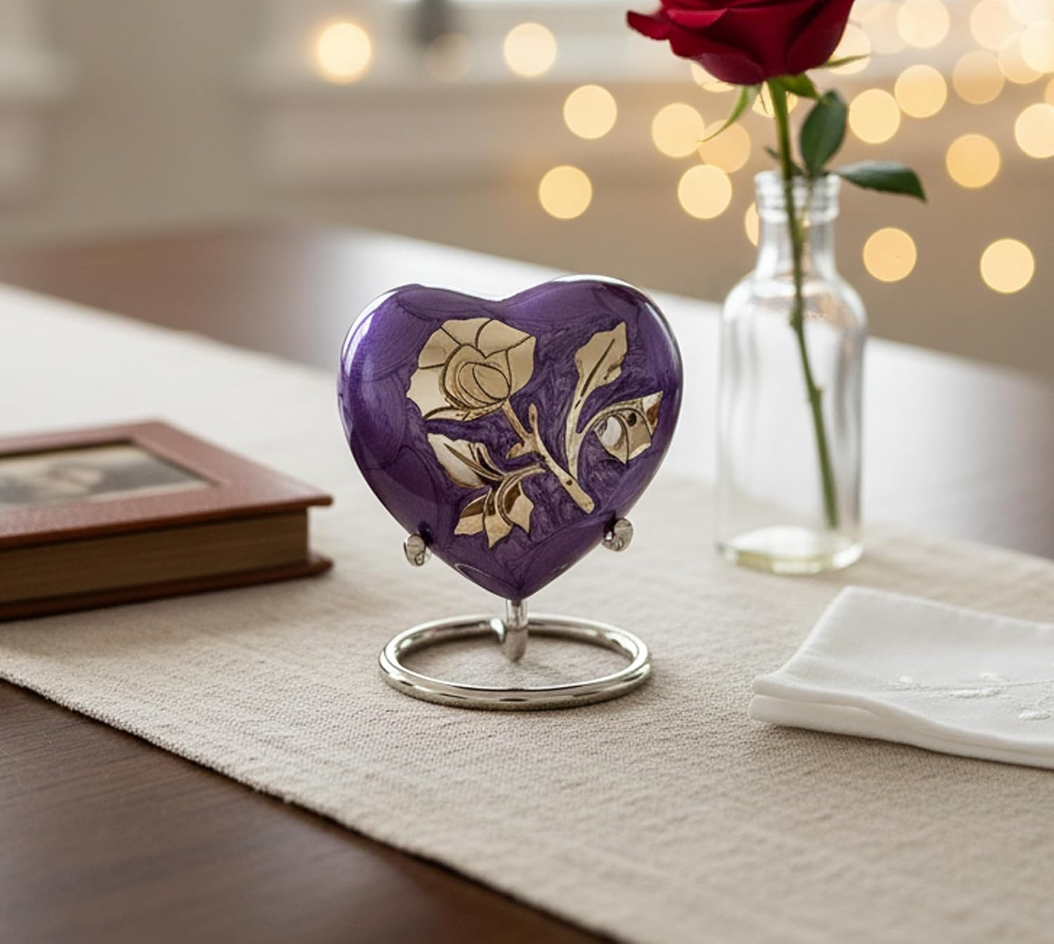 Esplanade Brass Cremation Mini Heart Urn Keepsake Memorial, Small Urn for Ashes Funeral Burial Container Jar Pot, 2.8 Inches (Purple, 2.8", Engraved)
