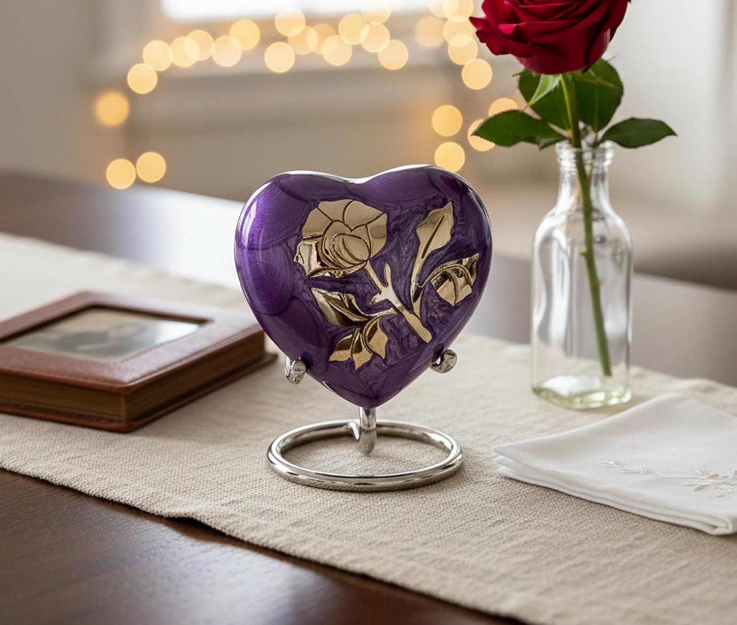 Esplanade Brass Cremation Mini Heart Urn Keepsake Memorial, Small Urn for Ashes Funeral Burial Container Jar Pot, 2.8 Inches (Purple, 2.8", Engraved)