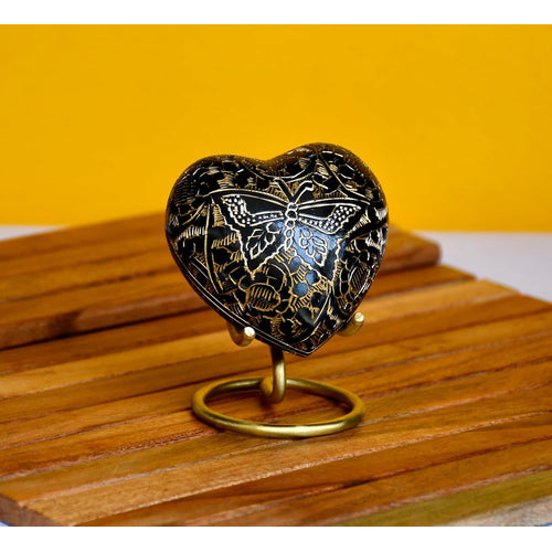 Esplanade Brass Cremation Mini Heart Urn Keepsake Memorial, Small Urn for Ashes Funeral Burial Container Jar Pot (Black, 2.8