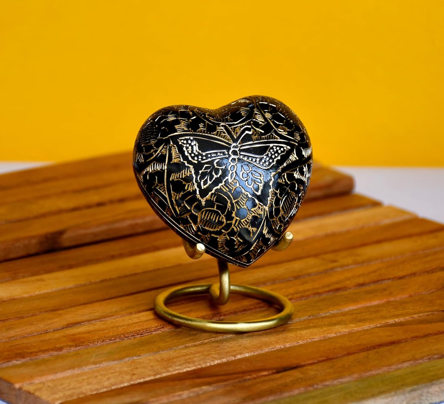 Esplanade Brass Cremation Mini Heart Urn Keepsake Memorial, Small Urn for Ashes Funeral Burial Container Jar Pot (Black, 2.8", Engraved)