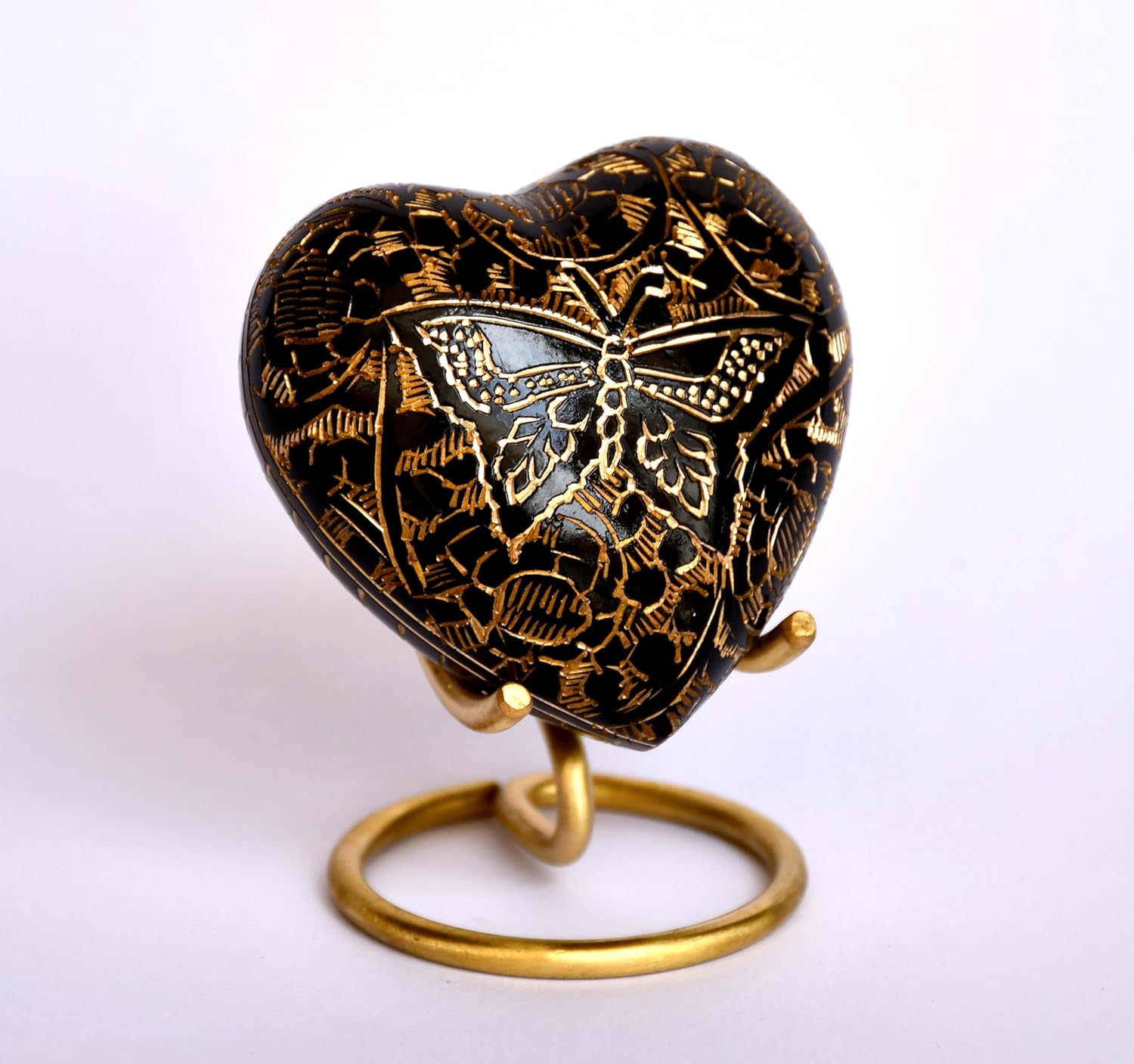 Esplanade Brass Cremation Mini Heart Urn Keepsake Memorial, Small Urn for Ashes Funeral Burial Container Jar Pot (Black, 2.8", Engraved)