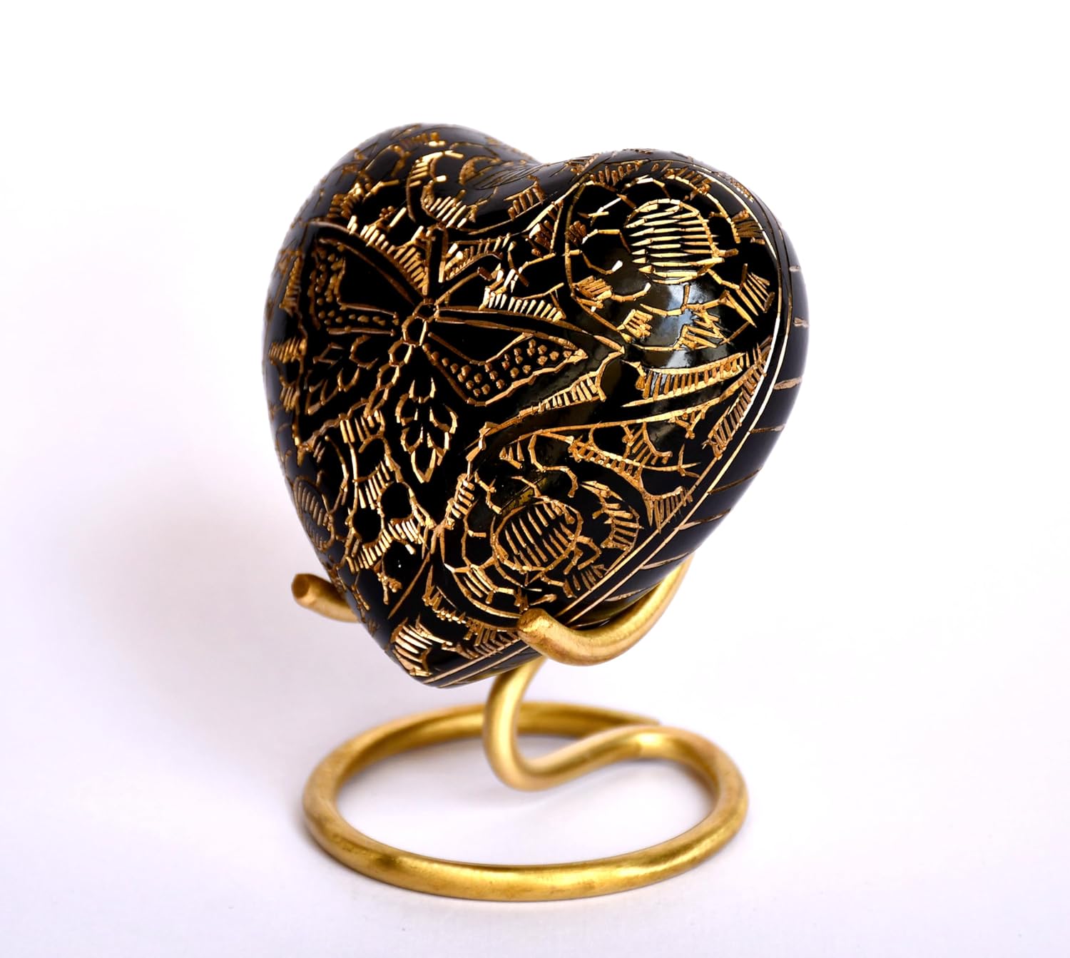 Esplanade Brass Cremation Mini Heart Urn Keepsake Memorial, Small Urn for Ashes Funeral Burial Container Jar Pot (Black, 2.8", Engraved)