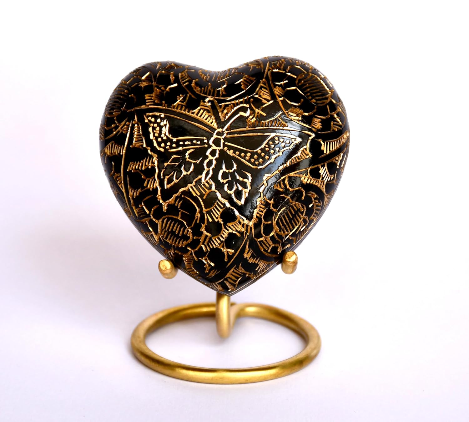 Esplanade Brass Cremation Mini Heart Urn Keepsake Memorial, Small Urn for Ashes Funeral Burial Container Jar Pot (Black, 2.8", Engraved)