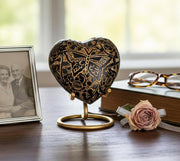 Esplanade Brass Cremation Mini Heart Urn Keepsake Memorial, Small Urn for Ashes Funeral Burial Container Jar Pot (Black, 2.8", Engraved)