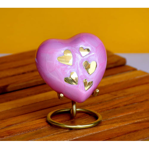 Esplanade Brass Cremation Mini Heart Urn Keepsake Memorial, Small Urn for Ashes Funeral Burial Container Jar Pot, 2.8 Inches (Pink, 2.8