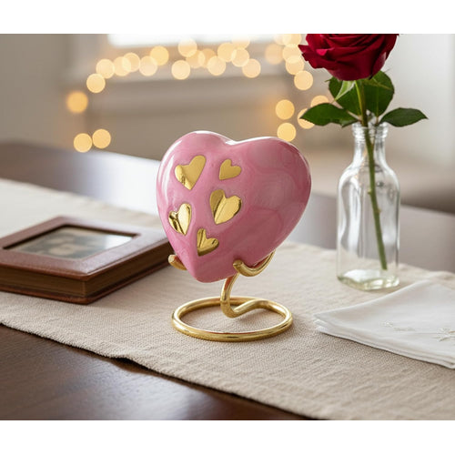 Esplanade Brass Cremation Mini Heart Urn Keepsake Memorial, Small Urn for Ashes Funeral Burial Container Jar Pot, 2.8 Inches (Pink, 2.8