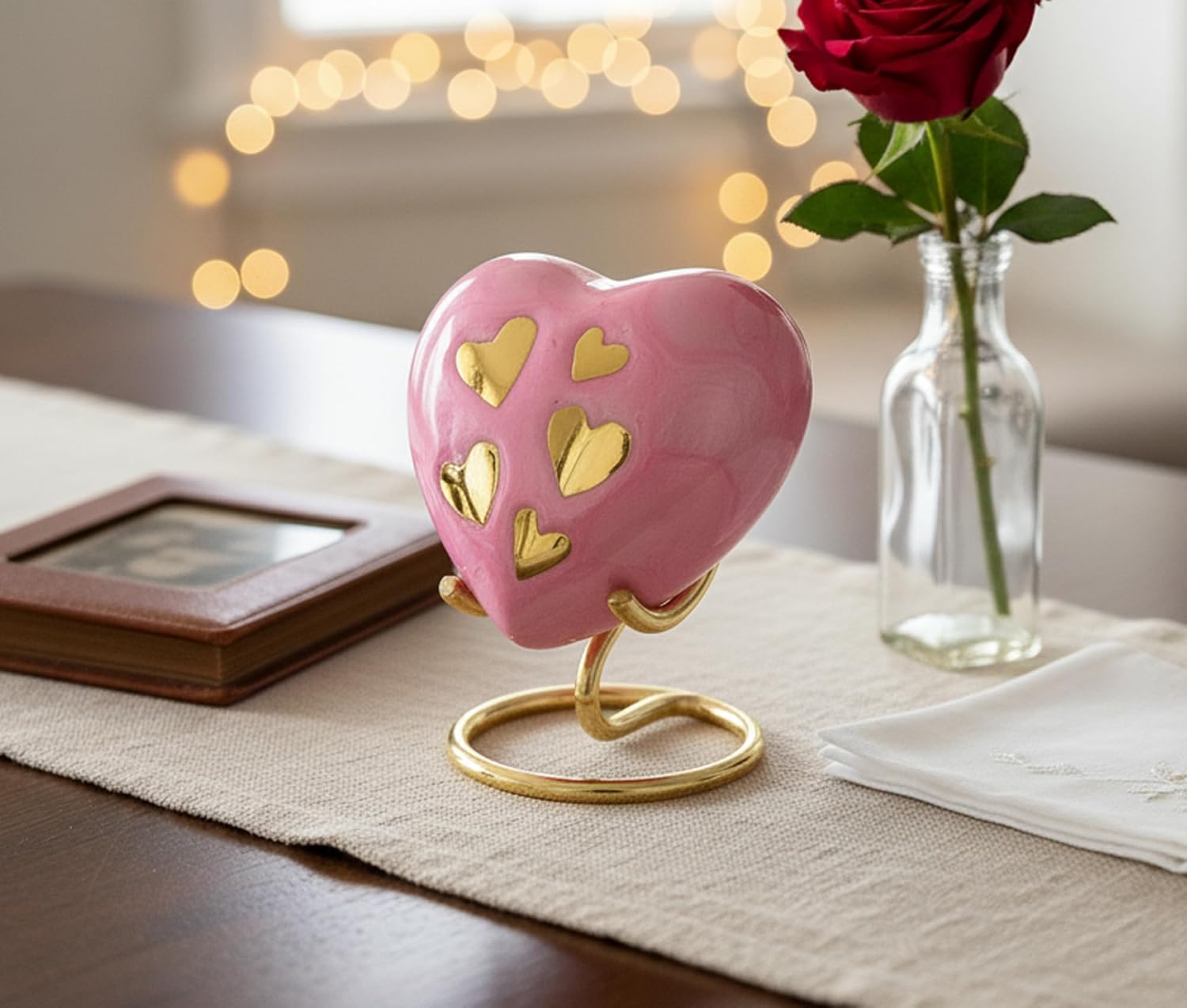 Esplanade Brass Cremation Mini Heart Urn Keepsake Memorial, Small Urn for Ashes Funeral Burial Container Jar Pot, 2.8 Inches (Pink, 2.8", Engraved)