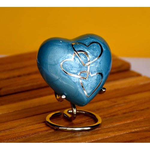 Esplanade Brass Cremation Mini Heart Urn Keepsake Memorial, Small Urn for Ashes Funeral Burial Container Jar Pot, 2.8 Inches (Blue, 2.8