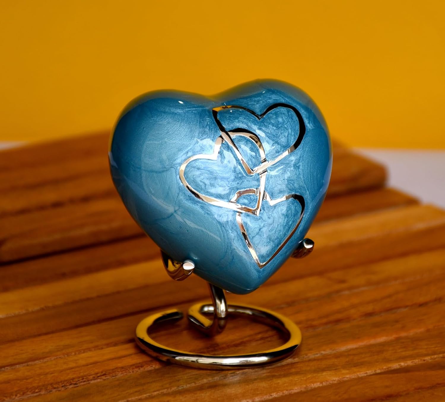 Esplanade Brass Cremation Mini Heart Urn Keepsake Memorial, Small Urn for Ashes Funeral Burial Container Jar Pot, 2.8 Inches (Blue, 2.8", Engraved)