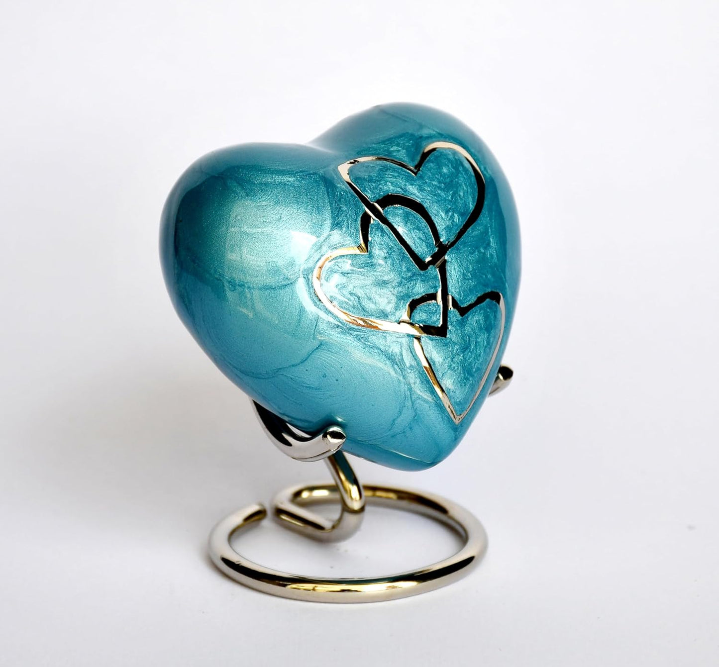 Esplanade Brass Cremation Mini Heart Urn Keepsake Memorial, Small Urn for Ashes Funeral Burial Container Jar Pot, 2.8 Inches (Blue, 2.8", Engraved)