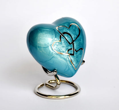 Esplanade Brass Cremation Mini Heart Urn Keepsake Memorial, Small Urn for Ashes Funeral Burial Container Jar Pot, 2.8 Inches (Blue, 2.8", Engraved)