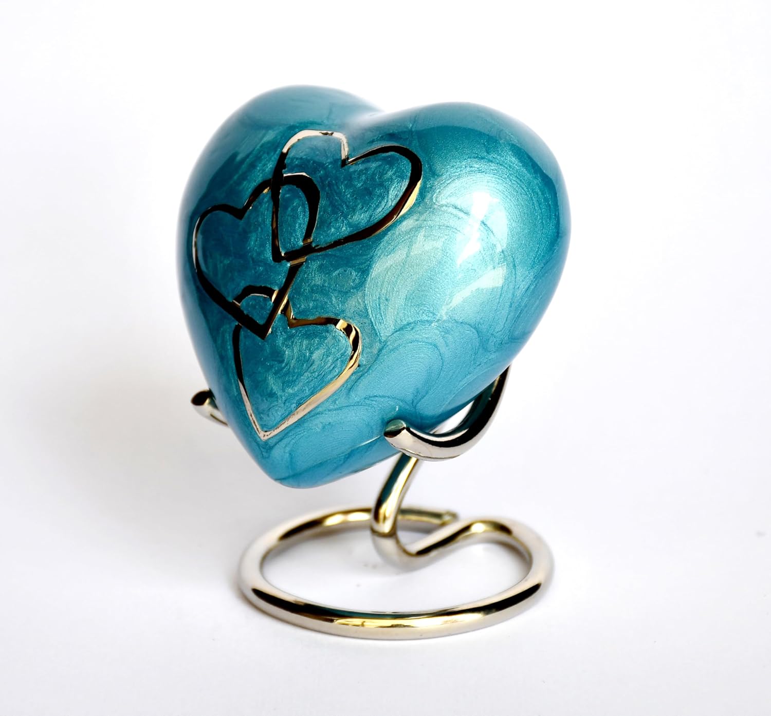 Esplanade Brass Cremation Mini Heart Urn Keepsake Memorial, Small Urn for Ashes Funeral Burial Container Jar Pot, 2.8 Inches (Blue, 2.8", Engraved)
