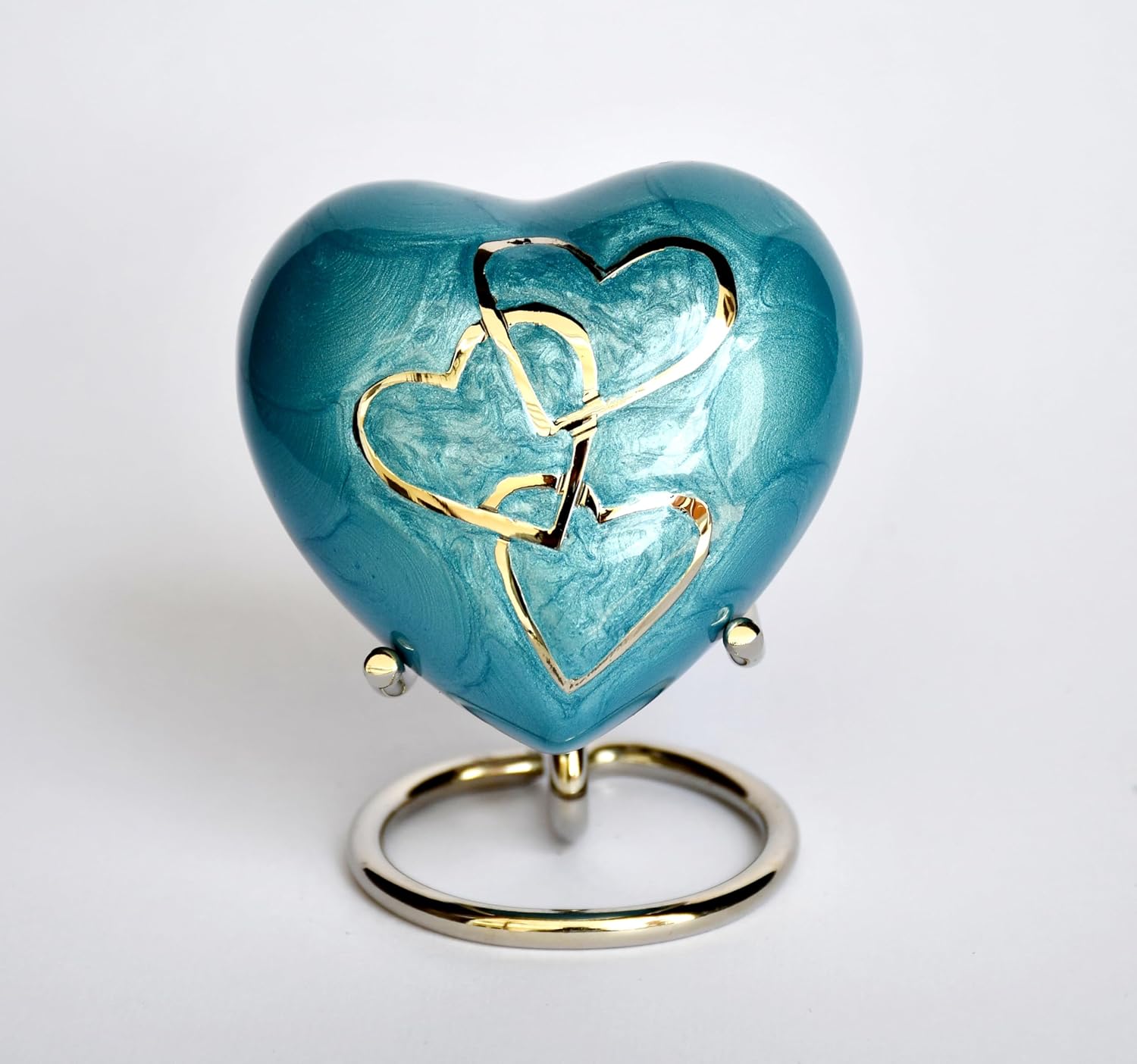 Esplanade Brass Cremation Mini Heart Urn Keepsake Memorial, Small Urn for Ashes Funeral Burial Container Jar Pot, 2.8 Inches (Blue, 2.8", Engraved)